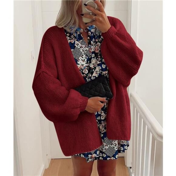 Womens Oversized Cardigan Sweaters Wine Red - Picture 5 of 6